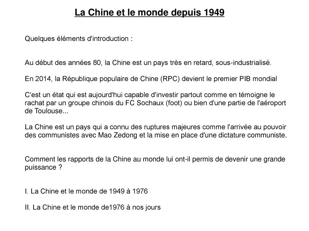 La Chine Et Le Monde Depuis Ppt T L Charger